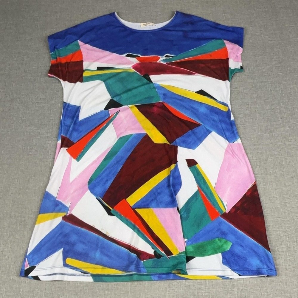Jess & Jane T-Shirt Dress Womens XL Multicolor Geometric Scoop Neck Short Jersey